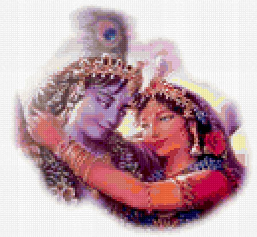 Шива с женой маленькая - полотно, флюро, транс, божество, психо, индийские - предпросмотр