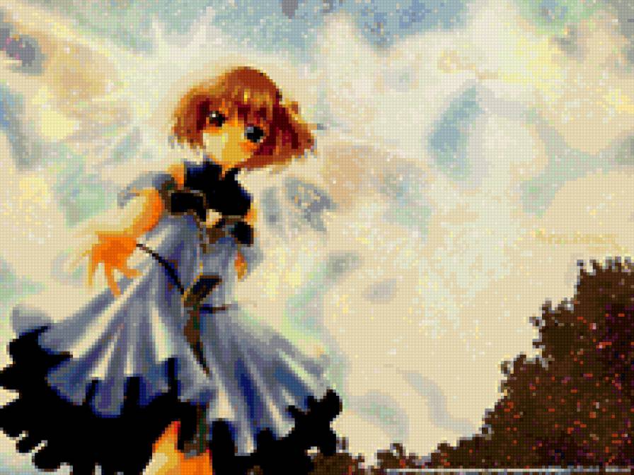 Аниме картинка - аниме, девушка, крылья, ангел - предпросмотр