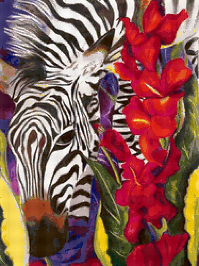 зебра - зебра, цветы, животные - предпросмотр