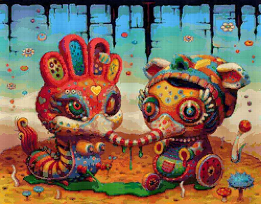 Грусная парочка - флюро, психо, индийские, полотно, транс - предпросмотр