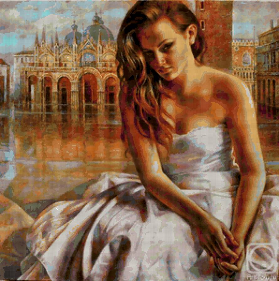 Девушка - картина, пейзаж, город, девушка - предпросмотр