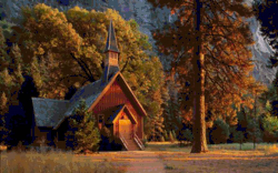 Осенний пейзаж - осень, природа, домик, пейзаж, горы - предпросмотр