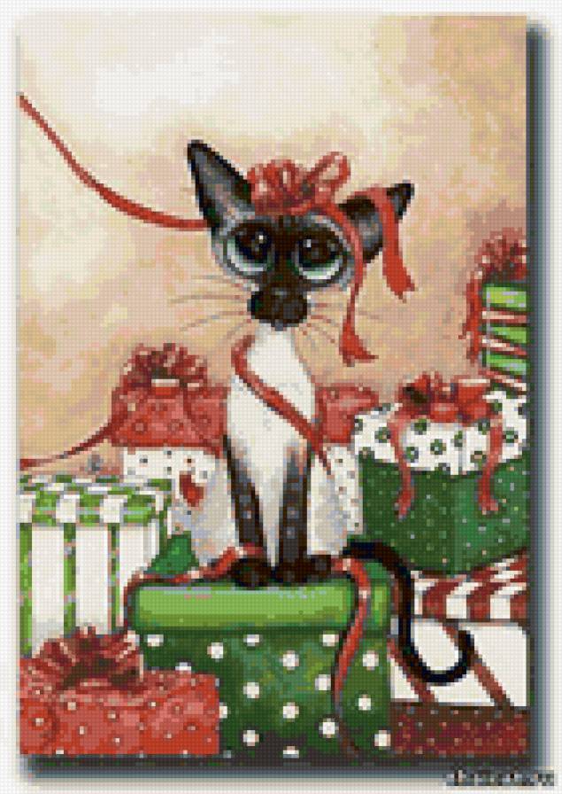 Кот - сиамский, новый год, кот - предпросмотр