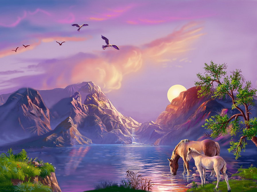 на закате - пейзаж - оригинал