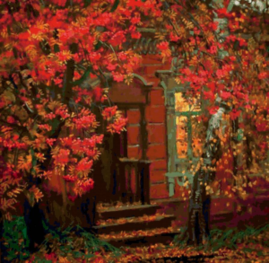 Осенний домик - пейзаж, домик - предпросмотр