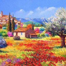 Схема вышивки «деревенский пейзаж»