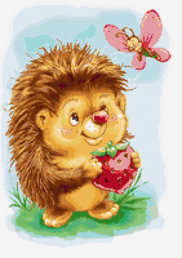 Ёжик с клубникой - клубника, цветы, цветочки, ежи, ежик, ежики, ягодки - предпросмотр