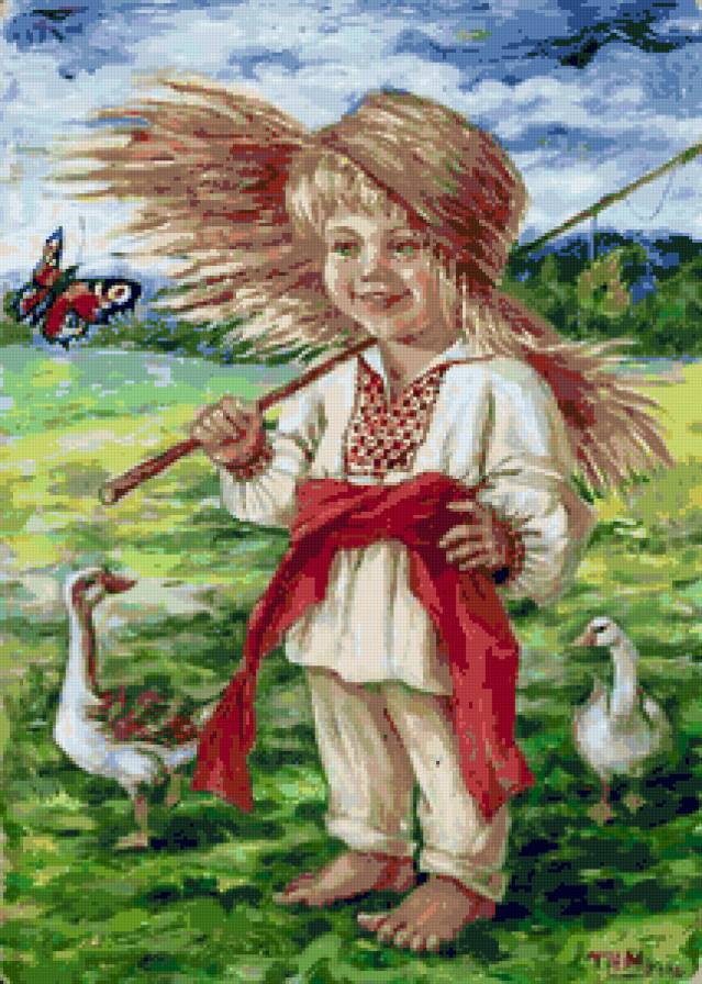 Пастушок - мальчик, иллюстрации, пастушок, детки, детская, гуси, птицы - предпросмотр