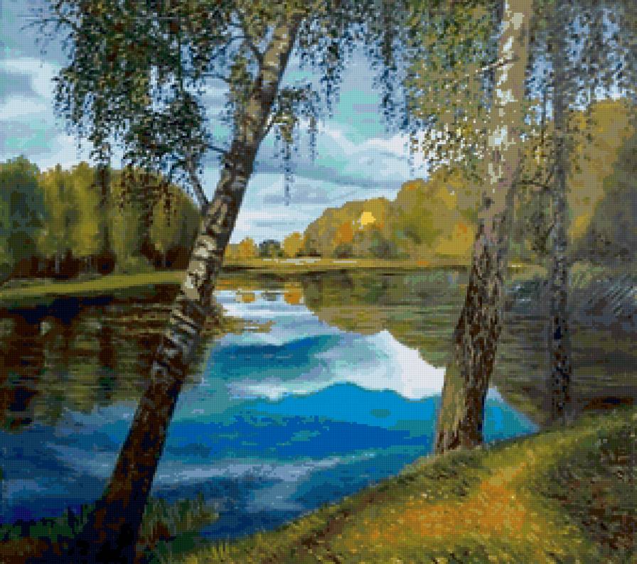 Березки у реки - пейзаж - предпросмотр