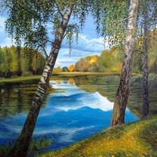 Схема вышивки «Березки у реки»