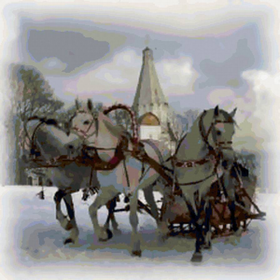 тройка - животные, сани, лошади, снег, зима, упряжка - предпросмотр