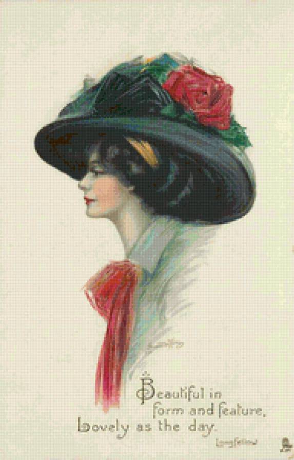 №109058 - открытка, шляпка, девушка, винтаж - предпросмотр