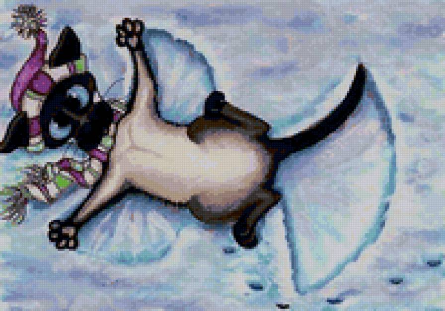 Кот в снегу - сиамский, кот - предпросмотр