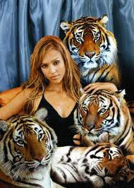 Девушка с тиграми - кошки, животные, тигры - оригинал