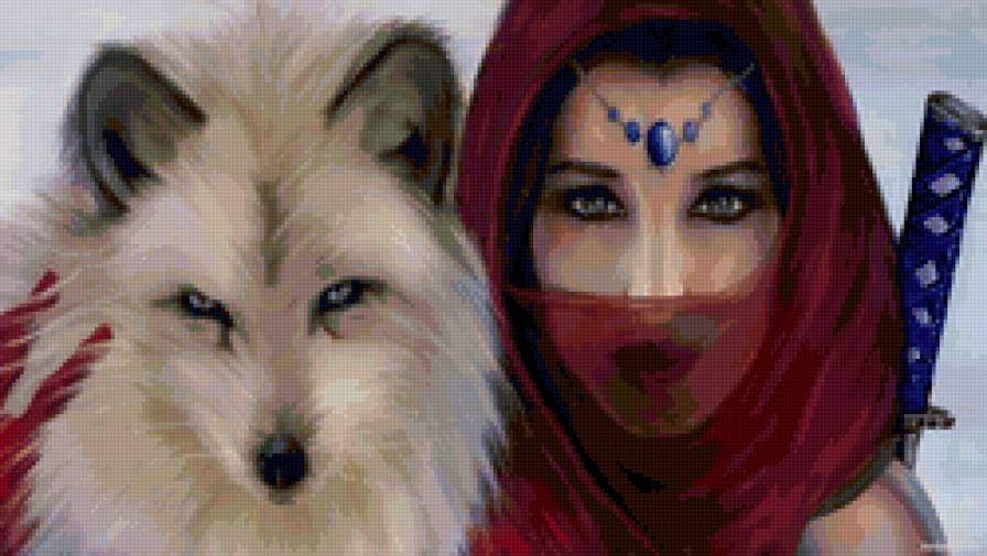 Девушка и волк - животные, волк, девушка - предпросмотр