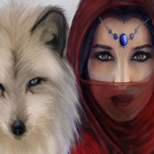 Схема вышивки «Девушка и волк»