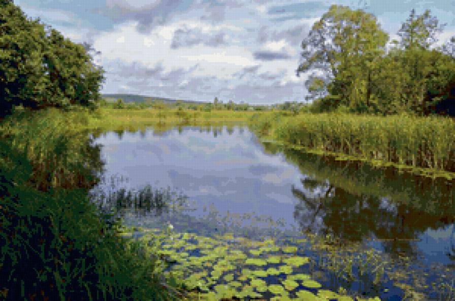 Пейзаж - природа, дерево, вода, река, небо, лес - предпросмотр