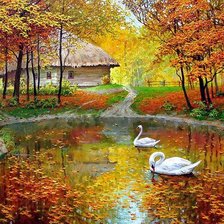 Схема вышивки «лебеди на пруду»