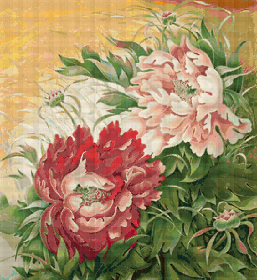 Пионы - панно, подушка, цветы, пионы, цветочки, весенние цветы - предпросмотр