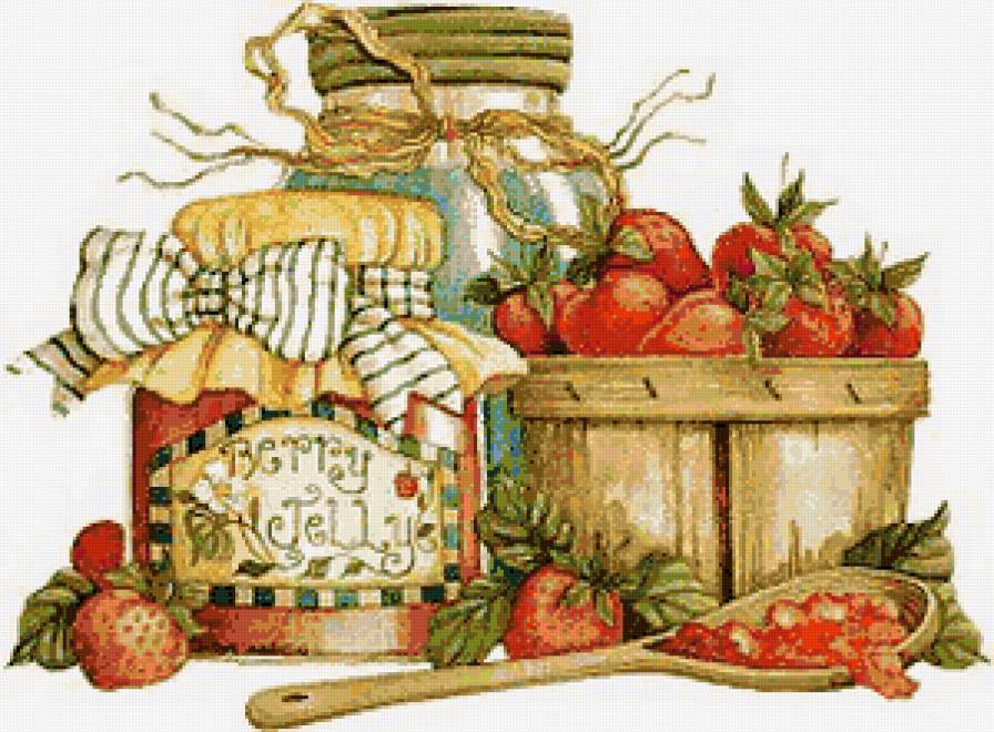 Для кухни - натюрморт, для кухни, клубника, посуда, варенье, ягоды, джем - предпросмотр