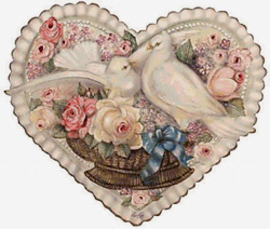 от всего сердца - валентинка, голуби, свадьба, корзинка, цветы - предпросмотр