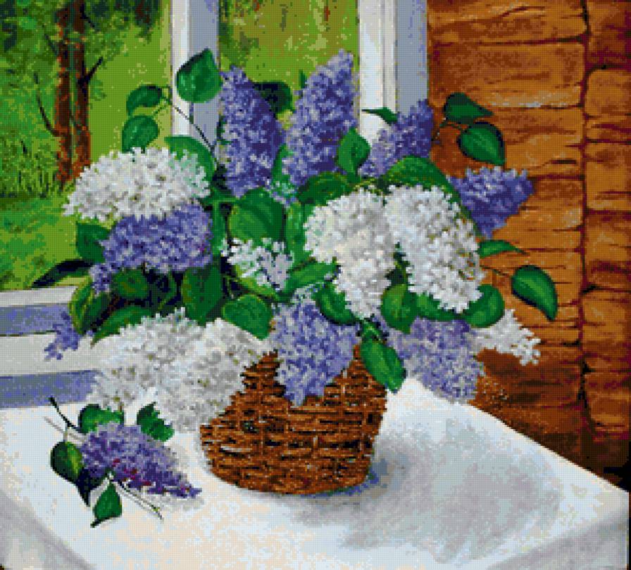 Букет сирени - сирень, окно, букет, природа, цветы, душистая сирень - предпросмотр