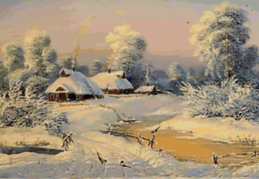 Зимний день - пейзаж, деревня, зима - предпросмотр