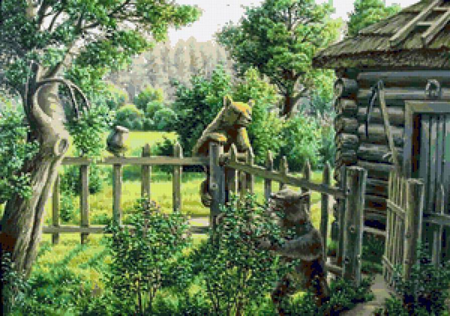 Воришки - медвежата, животные, пейзаж, ягоды, природа, малина, медведи - предпросмотр