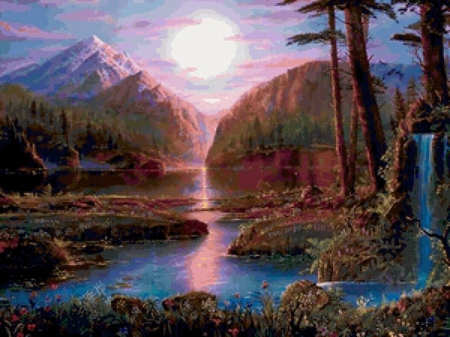 закат - красота, закат, горы, пейзаж, сосна, вода, природа - предпросмотр