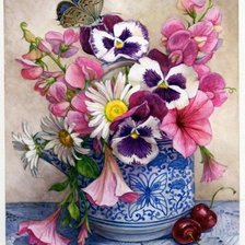 Схема вышивки «букет в синей вазе»