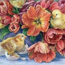 Схема вышивки «тюльпаны и цыплята»