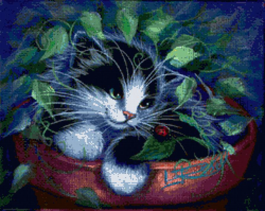 кошка в цветочном горшке - животные, кошки - предпросмотр