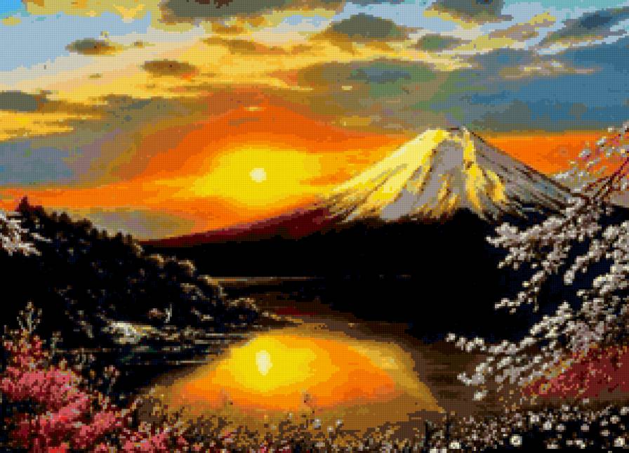 №113678 - природа, картина, живопись, закат, искусство - предпросмотр