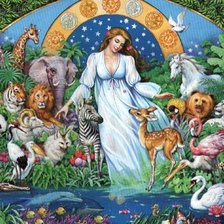 Схема вышивки «Девушка и животные»