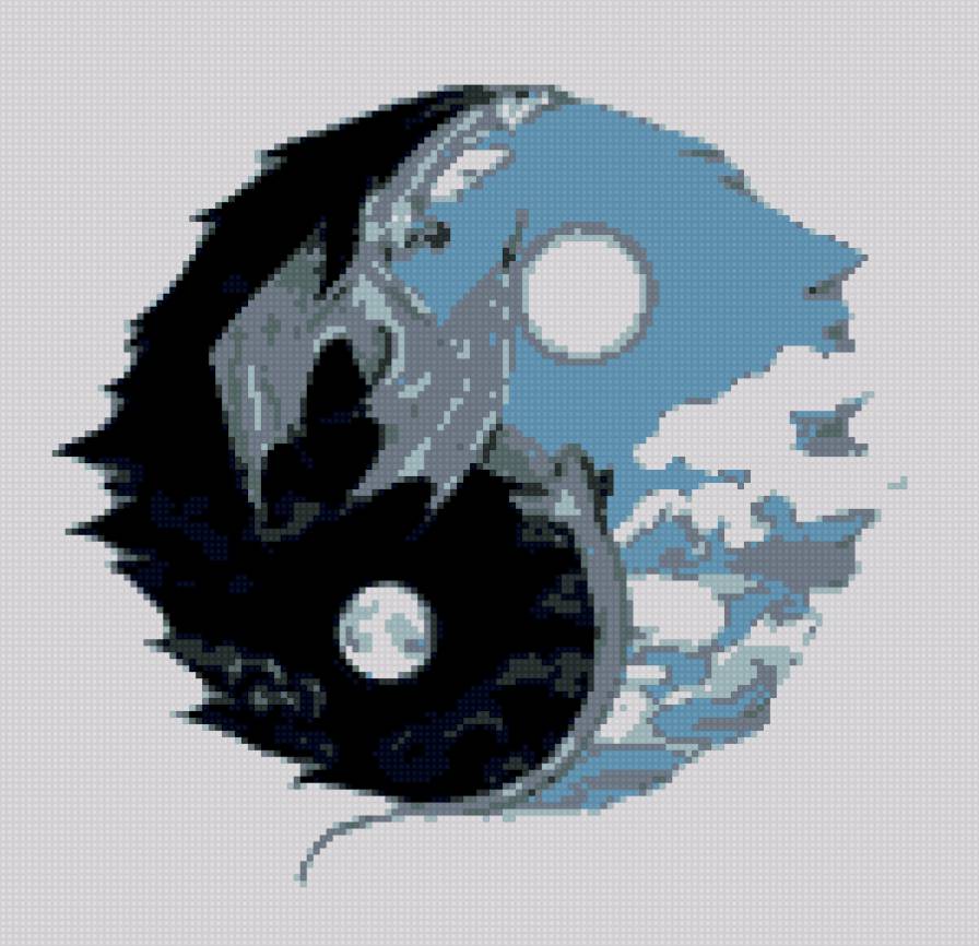 инь-янь - свет и тьма, дракон, знак - предпросмотр