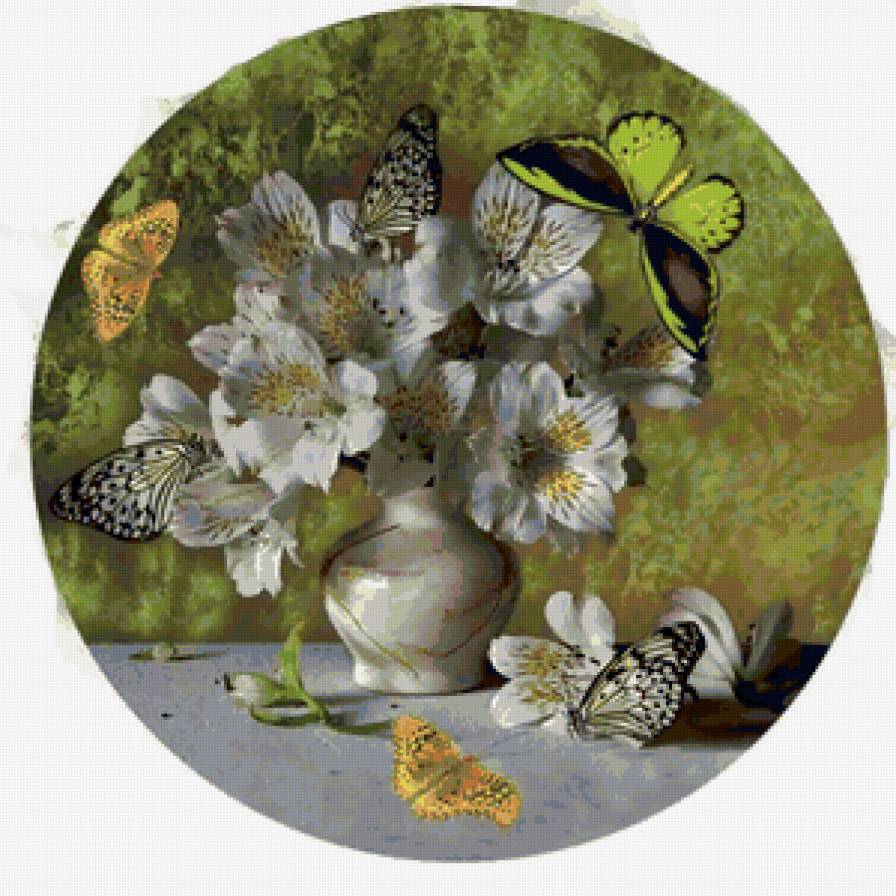 цветы и бабочки - букет, цветы, бабочки - предпросмотр