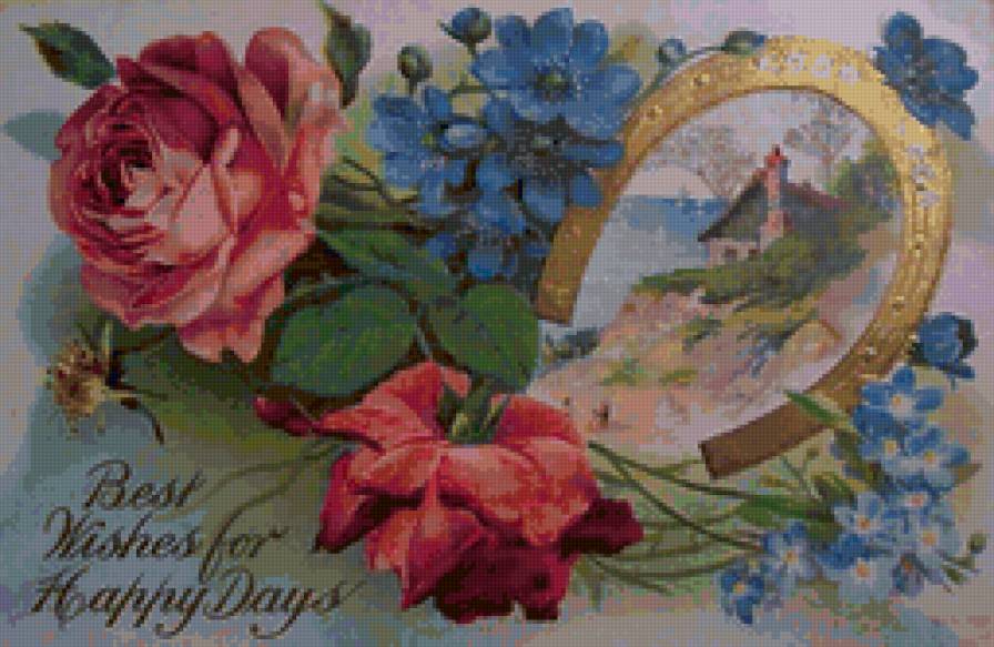 открытка ретро - ретророзы, открытка - предпросмотр