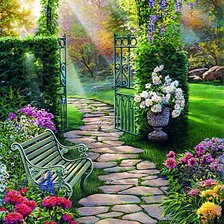 Схема вышивки «Лавочка в саду»