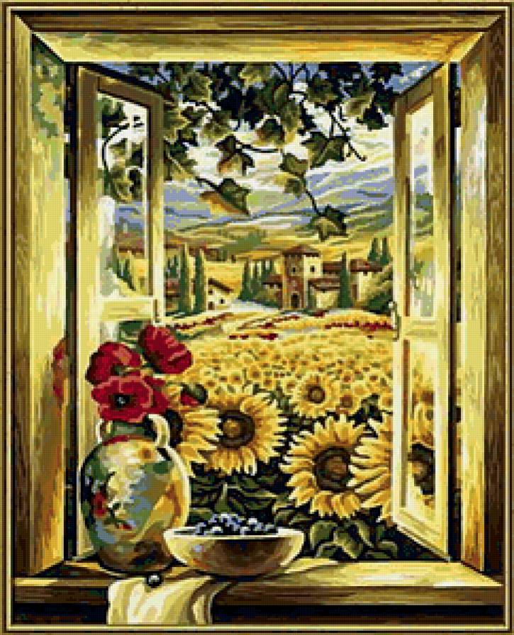 Вид из окна - подсолнухи, вид, окно - предпросмотр