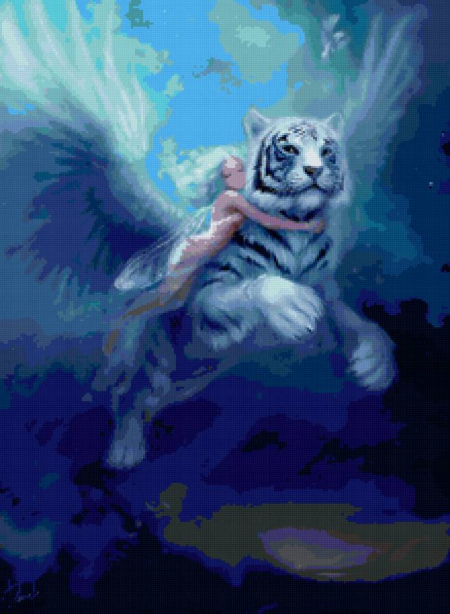 №115653 - картина, животные, девушка, фентези, тигр, кошки - предпросмотр