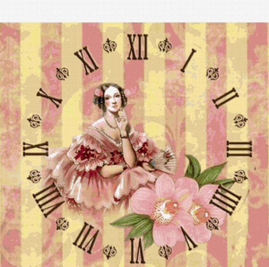 леди с орхидеями - часы, цветы, девушка - предпросмотр