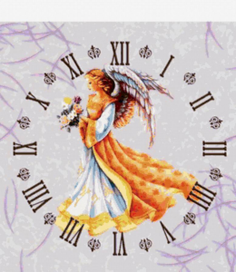 девушка-ангел - девушка, ангел, часы - предпросмотр