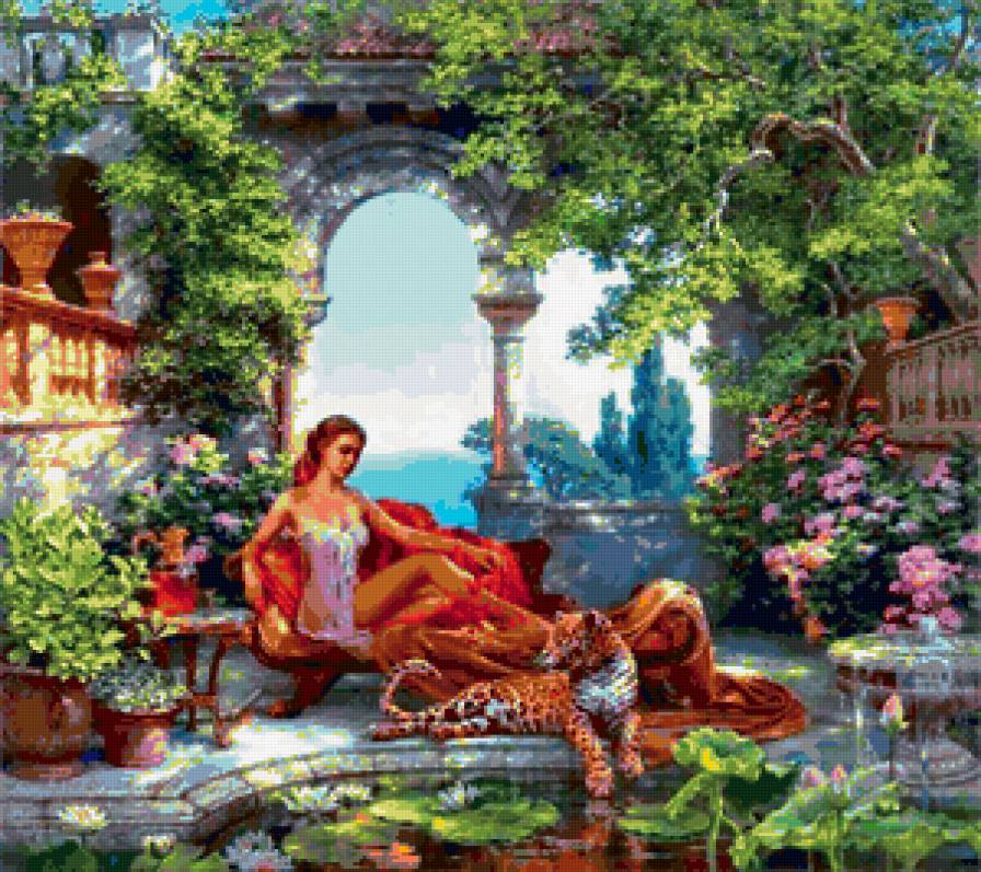 картина - женщина, женственность, образ, девушка, животные, кошки, леопард - предпросмотр