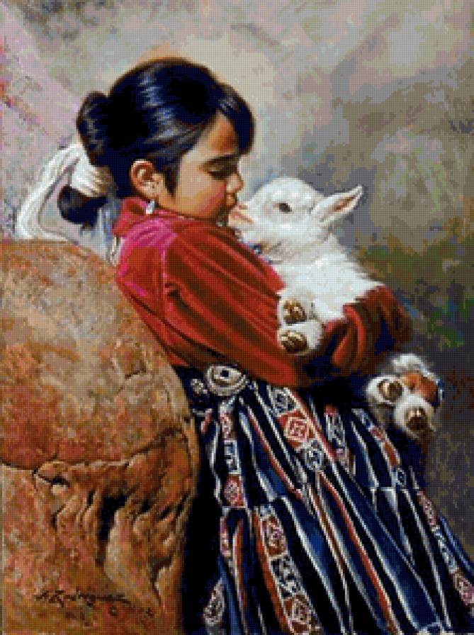 Девочка с козленком - девочка, дети, животные - предпросмотр