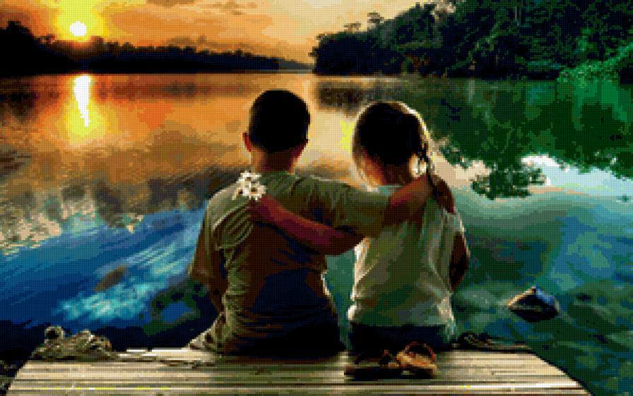 Дружба - пейзаж, дружба, двое, пара, детство, закат - предпросмотр