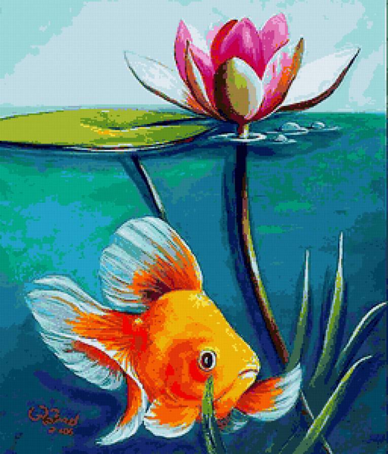 Золотая рыбка (часть 2) - кувшинка, золотая рыбка, рыбки, рыба, цветок, вода, рыбка - предпросмотр