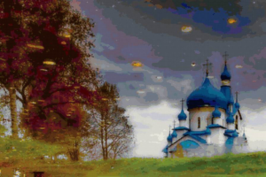 золотые купола - пейзаж, осень, храм - предпросмотр