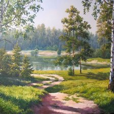 Схема вышивки «"Сосны и березы" по картине Марии Гордеевой»