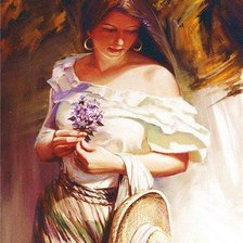 Схема вышивки «Девушка со шляпой и цветком»