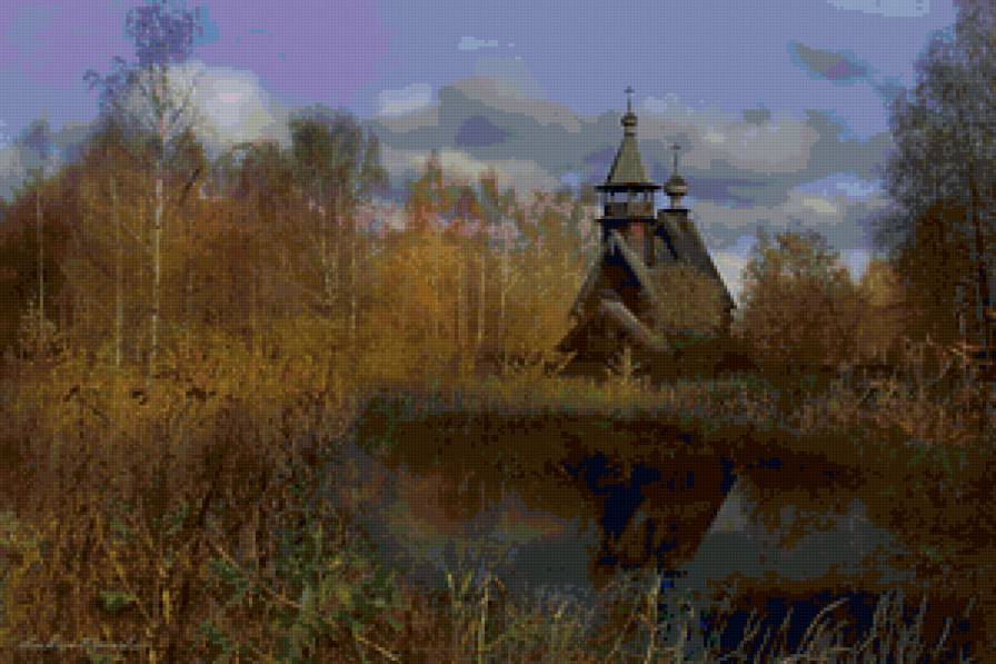 озеро, храм - церковь, осень, храм - предпросмотр